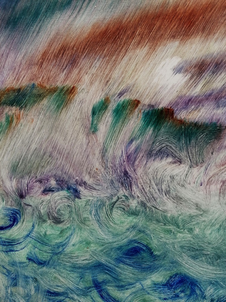 ACRYLIQUE SUR PAPIER - PAYSAGE ABSTRAIT - SIGNATURE "JANIK " ? - -photo-2