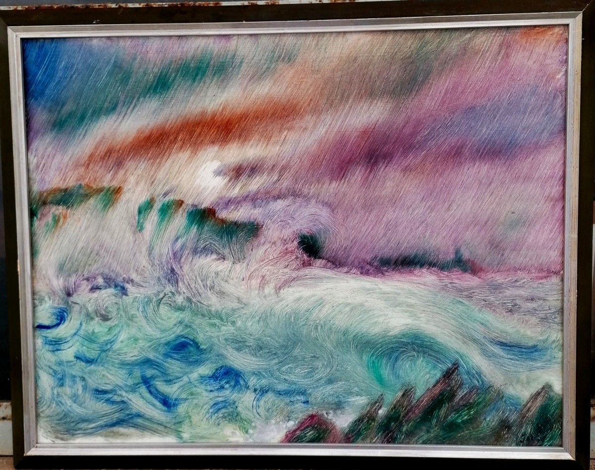 ACRYLIQUE SUR PAPIER - PAYSAGE ABSTRAIT - SIGNATURE "JANIK " ? - 
