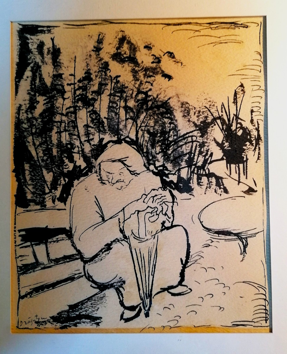EUGEN DRAGUTESCU - ECOLE ROUMAINE - DESSIN ENCRE DE CHINE - XXEME -