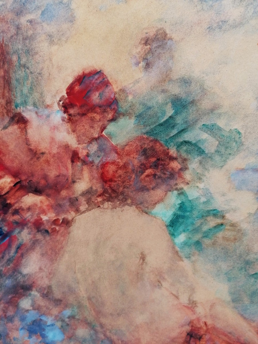 GABRIEL GRIFFON 1866-1938 - AQUARELLE - SERENADE DANS UN PARC - ECOLE TOULOUSAINE - XIX-XXEME --photo-4