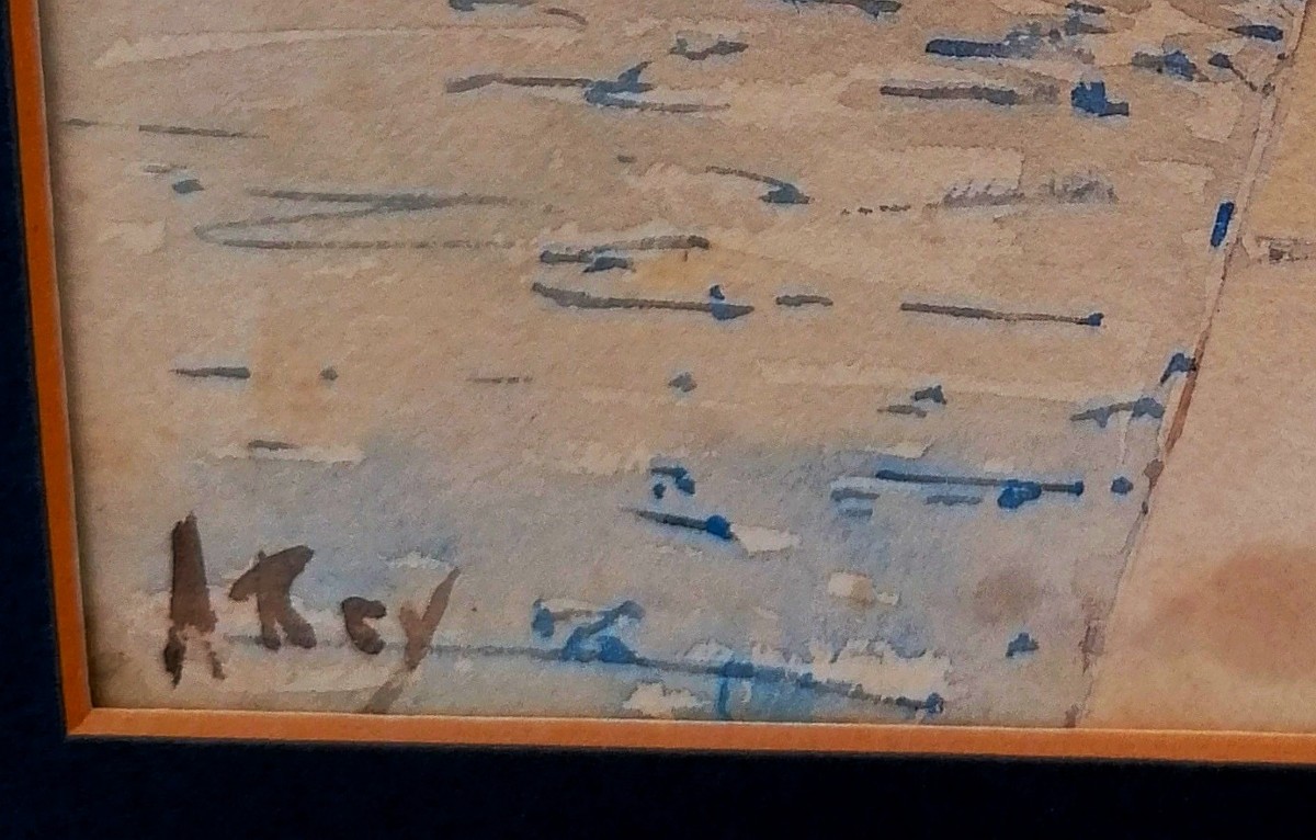 ALPHONSE REY - AQUARELLE - MARINE - VUE D'UN PORT - MER MEDITERRANEE - 1/2 --photo-3