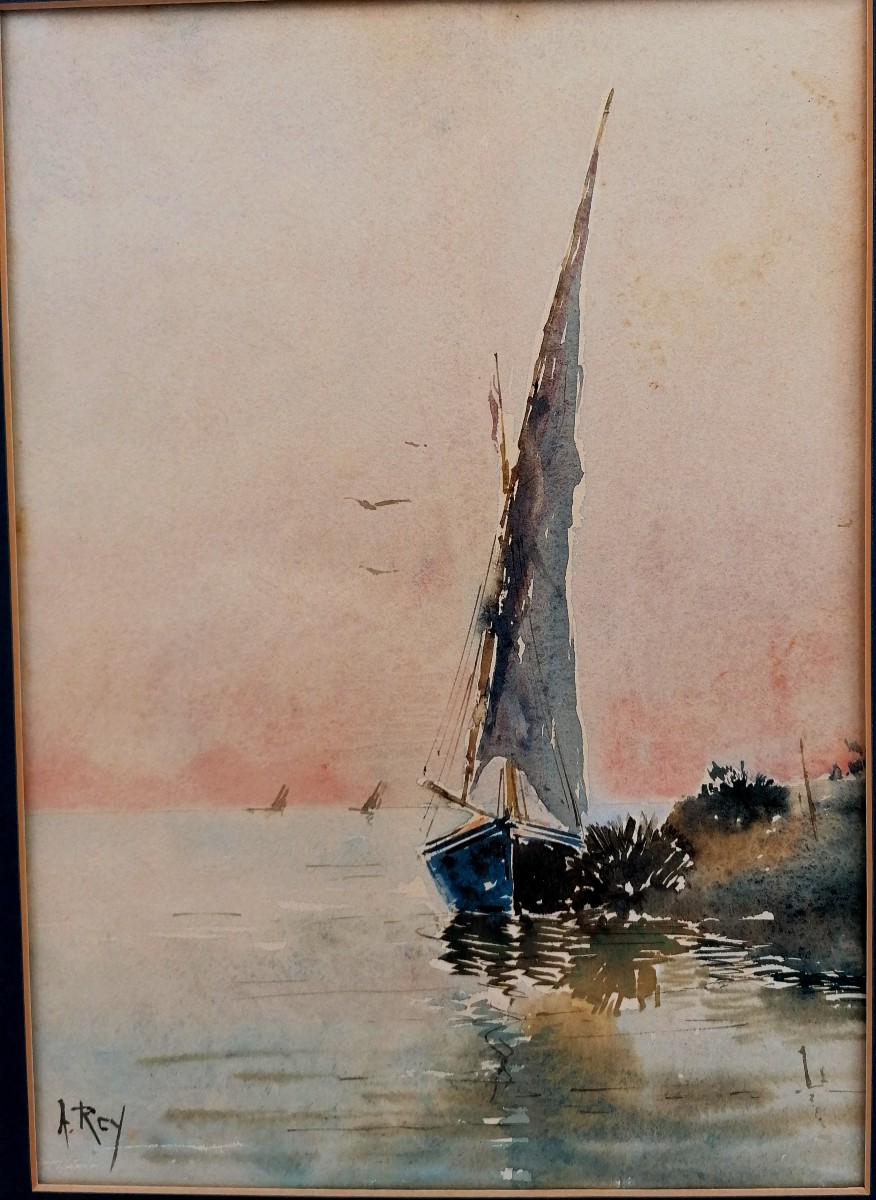 ALPHONSE REY - AQUARELLE - MARINE - MER MEDITERRANEE - 2/2-photo-2