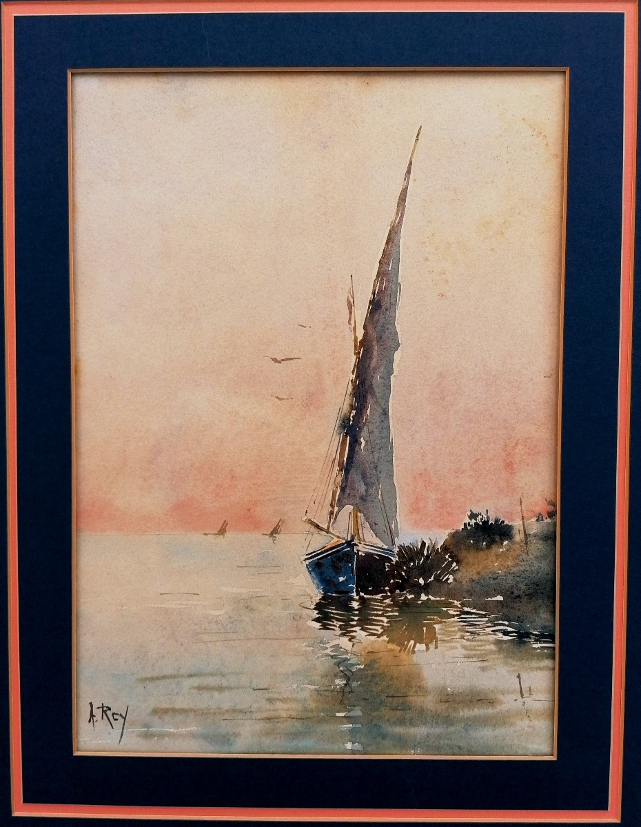 ALPHONSE REY - AQUARELLE - MARINE - MER MEDITERRANEE - 2/2-photo-4
