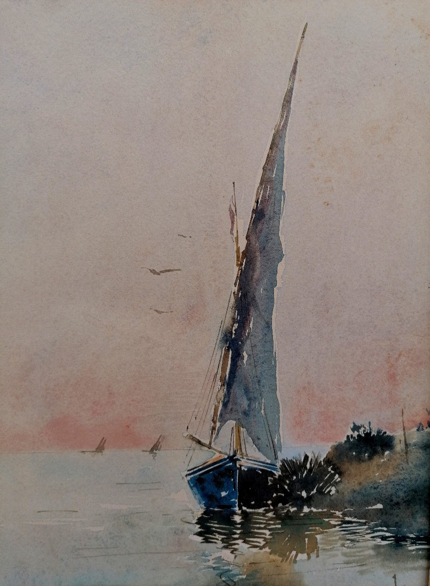 ALPHONSE REY - AQUARELLE - MARINE - MER MEDITERRANEE - 2/2-photo-1