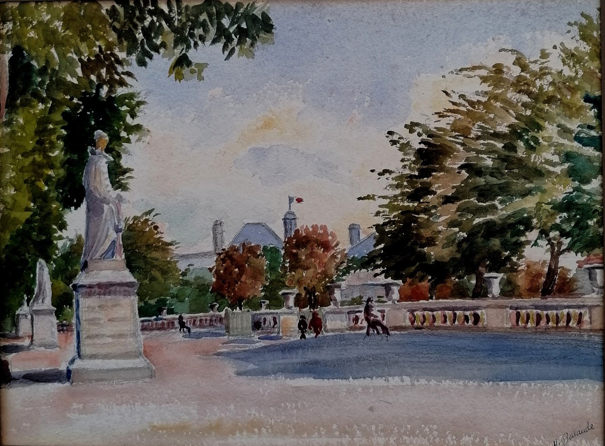 H. Barande - Watercolor - Garden Of Luxembourg - 20th Century --photo-2