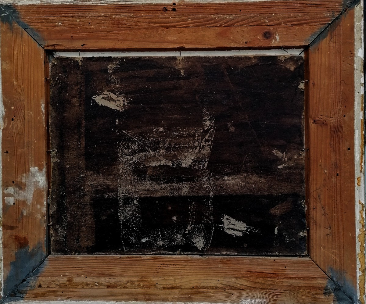 HUILE SUR CARTON - CHARLES EMILE JACQUE ( APOCRYPHE  ? ) - INTERIEUR D'UNE GRANGE - -photo-1