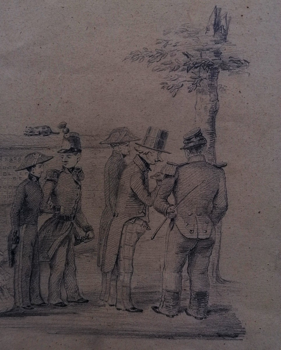 Drawing - Lead Pin - Parade - Fan - Scene Of Life - 19th Century --photo-3