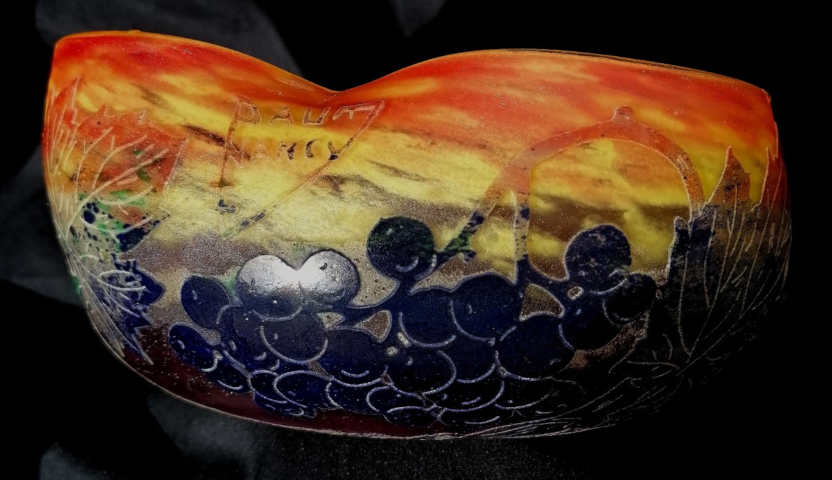 Polylobed Cup Signed "daum Nancy" - Vine Plants And Bunches Of Grapes Decor - -photo-3