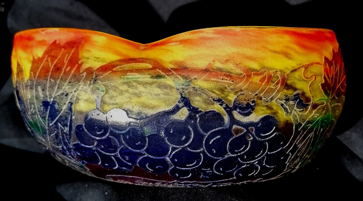 Polylobed Cup Signed "daum Nancy" - Vine Plants And Bunches Of Grapes Decor - -photo-4