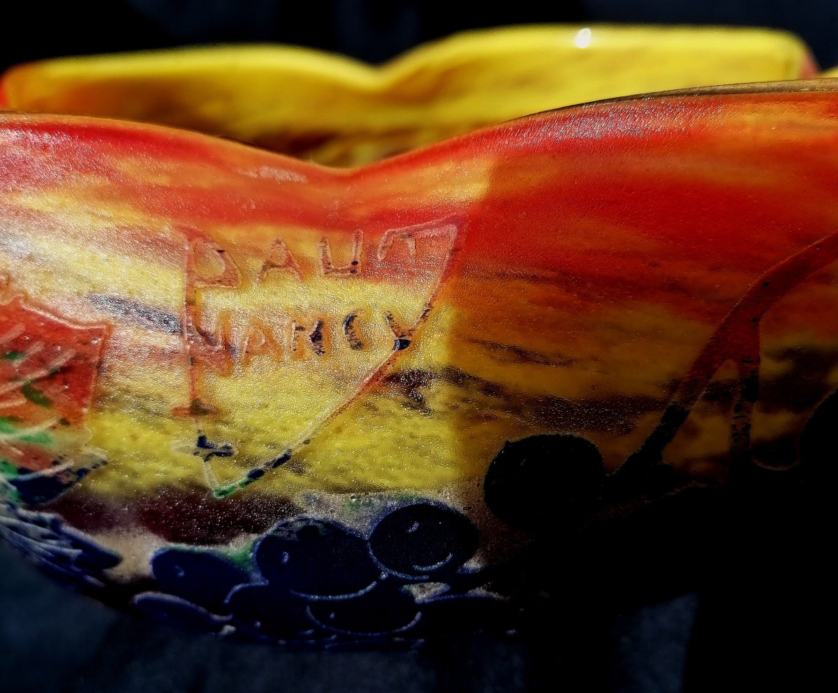 Polylobed Cup Signed "daum Nancy" - Vine Plants And Bunches Of Grapes Decor - -photo-2