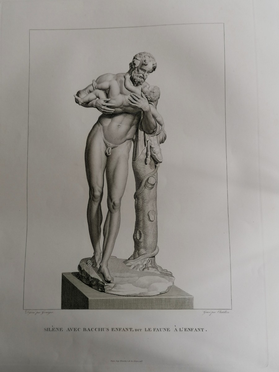 QUATRE GRAVURES MYTHOLOGIQUES 60/60 - ANTINOUS - FAUNE - MERCURE - SILENE ET BACCHUS- XIXEME --photo-3