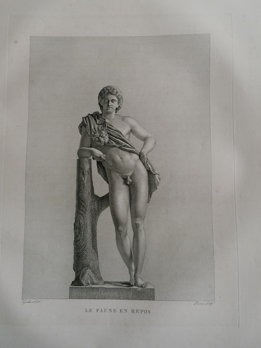 QUATRE GRAVURES MYTHOLOGIQUES 60/60 - ANTINOUS - FAUNE - MERCURE - SILENE ET BACCHUS- XIXEME --photo-1