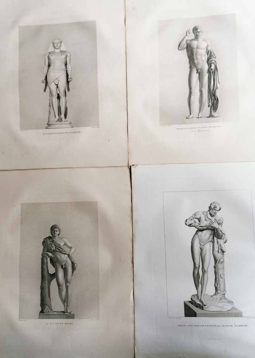 QUATRE GRAVURES MYTHOLOGIQUES 60/60 - ANTINOUS - FAUNE - MERCURE - SILENE ET BACCHUS- XIXEME -