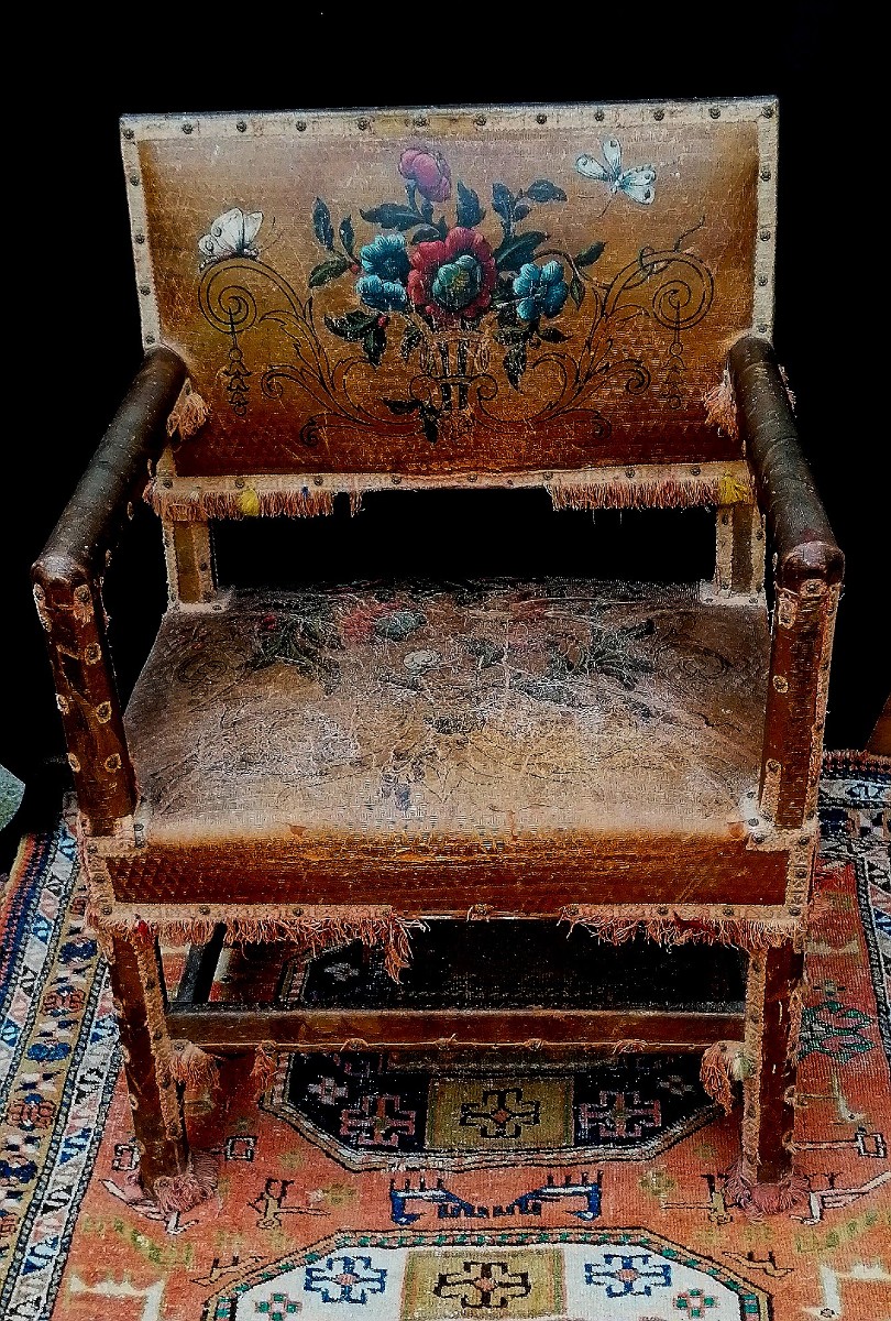 Renaissance Armchair With Cordovan Leather Cover - Tetrel Upholsterer --photo-2