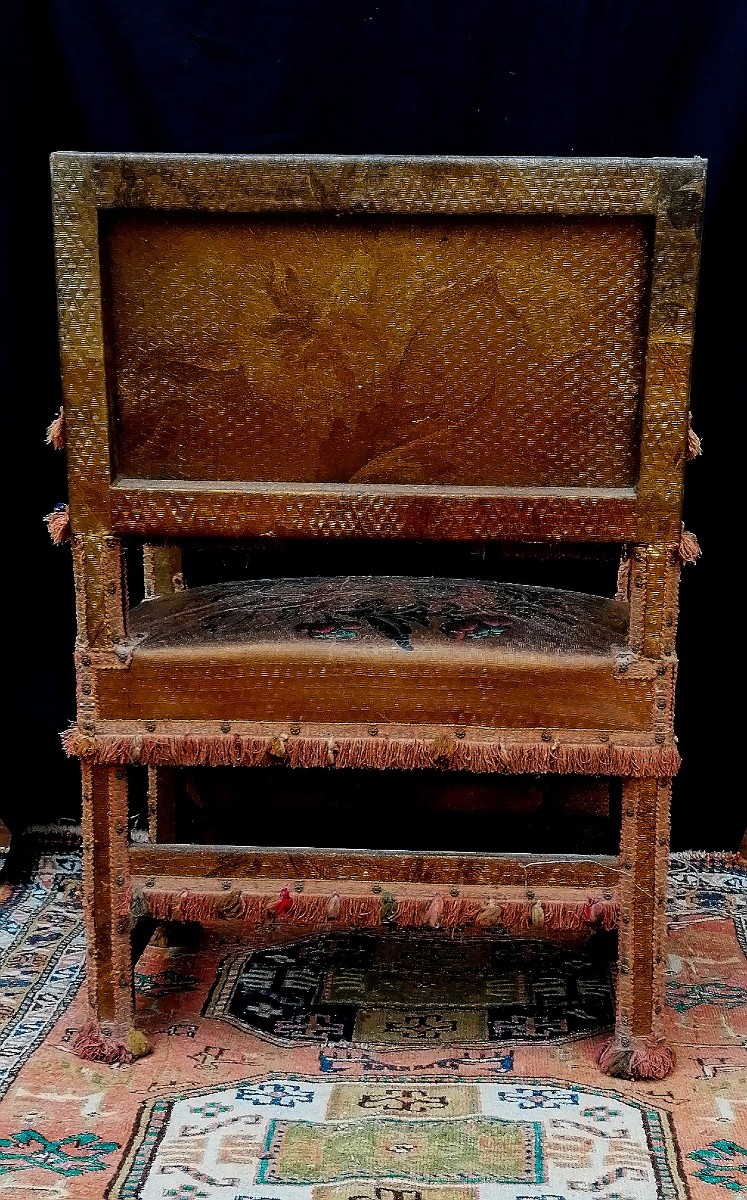 Renaissance Armchair With Cordovan Leather Cover - Tetrel Upholsterer --photo-2