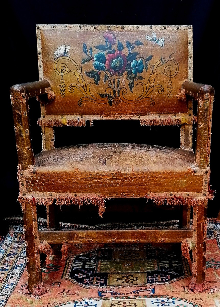 Renaissance Armchair With Cordovan Leather Cover - Tetrel Upholsterer -