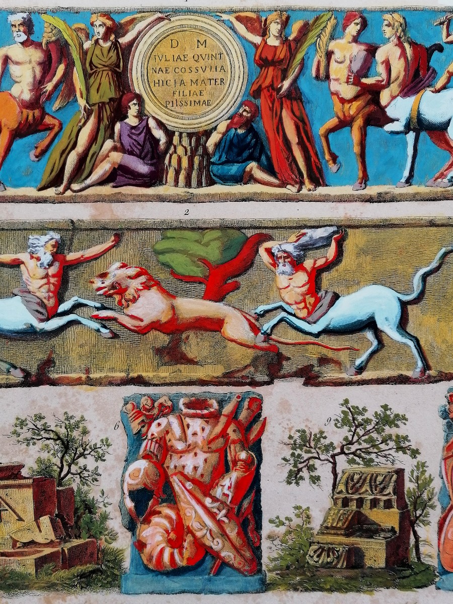 GRAVURES GOUACHEES - SARCOPHAGES ANTIQUES A ARLES ET MARSEILLE - BENCE ET VAUTHIER - XVIIIEME --photo-1