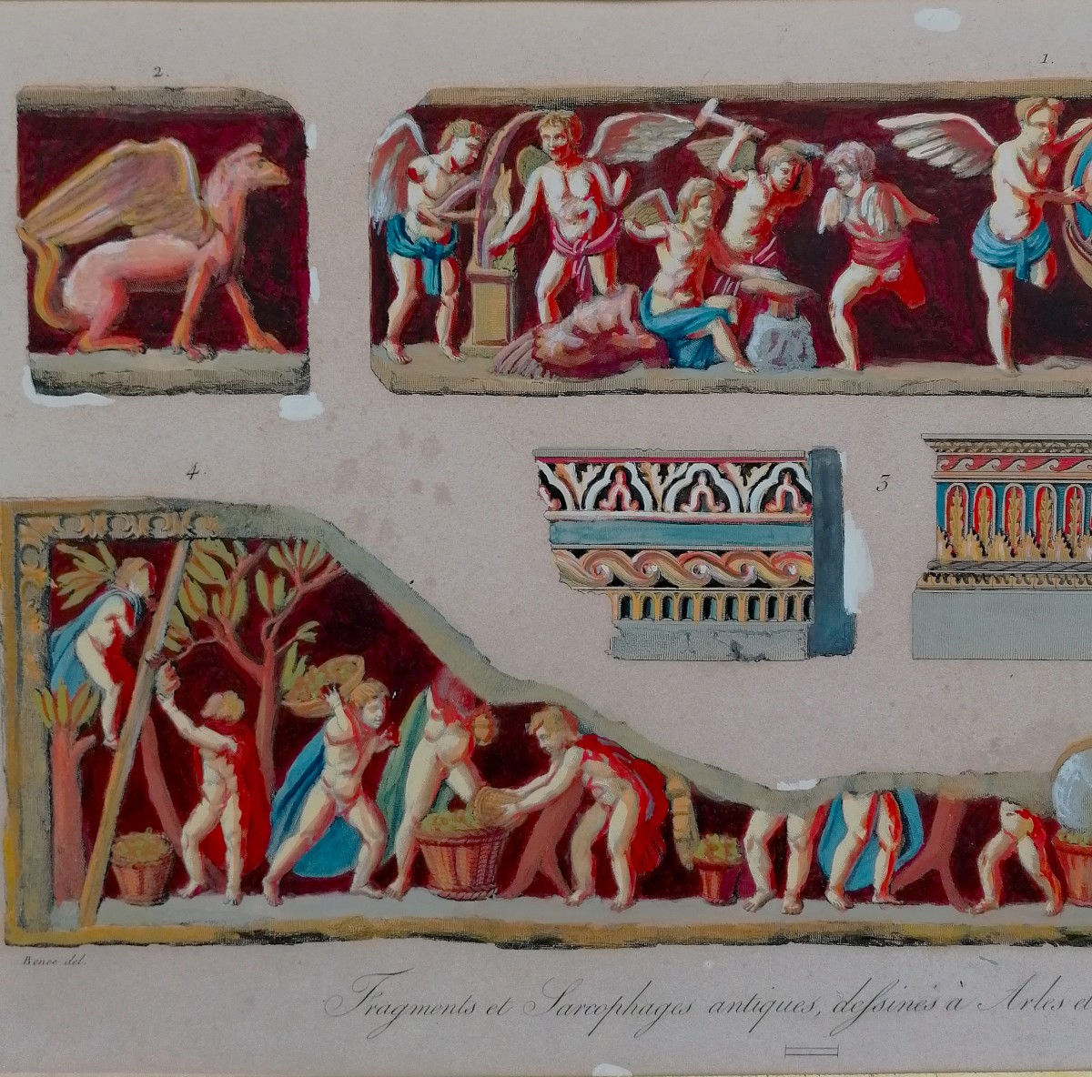 GRAVURES GOUACHEES - SARCOPHAGES ANTIQUES A ARLES ET MARSEILLE - BENCE ET VAUTHIER - XVIIIEME --photo-2
