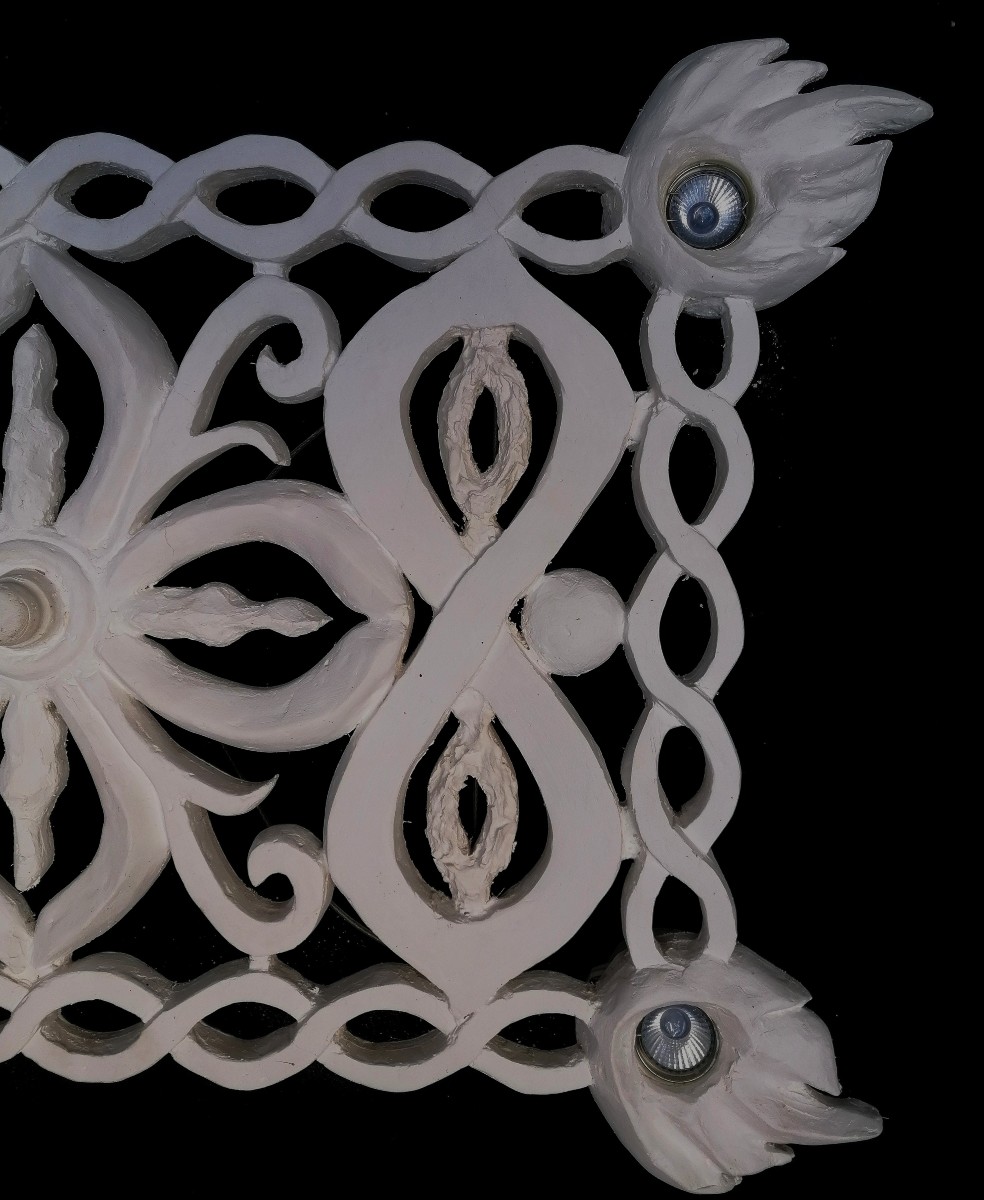 Plaster Ceiling Light On Wooden Frame - Unique Piece - Circa 1960-1970 --photo-3