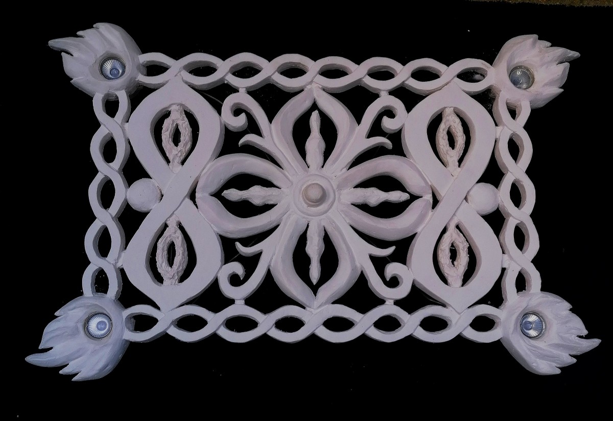 Plaster Ceiling Light On Wooden Frame - Unique Piece - Circa 1960-1970 -