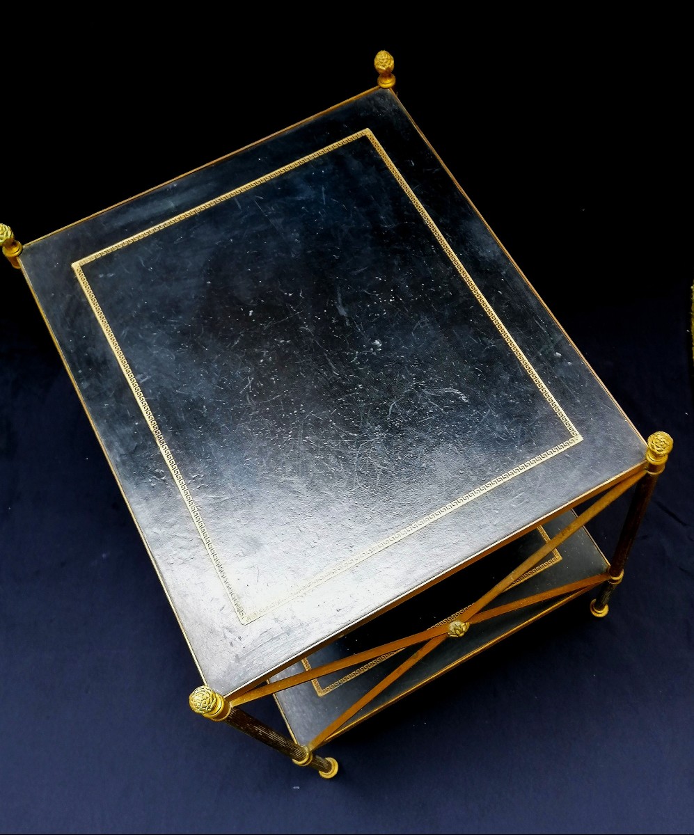 BOUT DE CANAPE DE BAGUES - DESSUS BOIS GAINE DE CUIR - LAITON ET BRONZE DORE - XXEME --photo-3