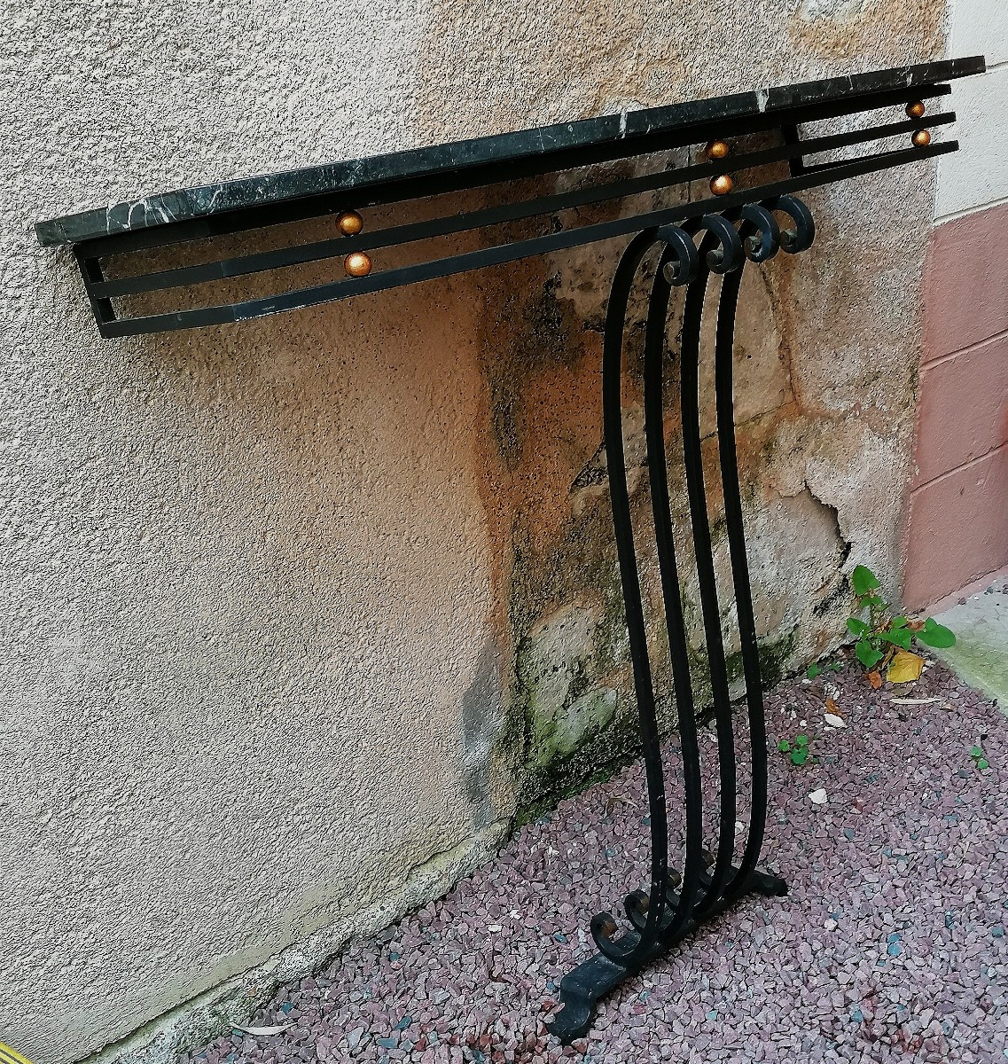 CONSOLE ART DECO EN FER FORGE ET MARBRE PORTOR - EPOQUE 1930 - 