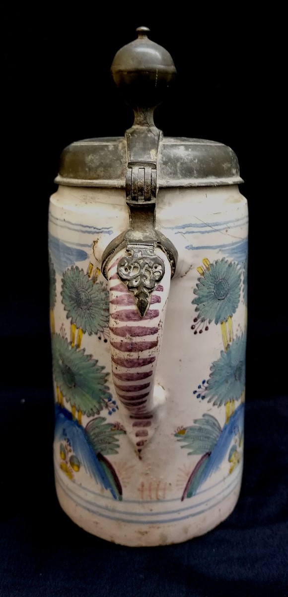 Earthenware And Pewter Mug - Dated 1778 And Monogrammed - Horse In A Landscape - Germany --photo-3