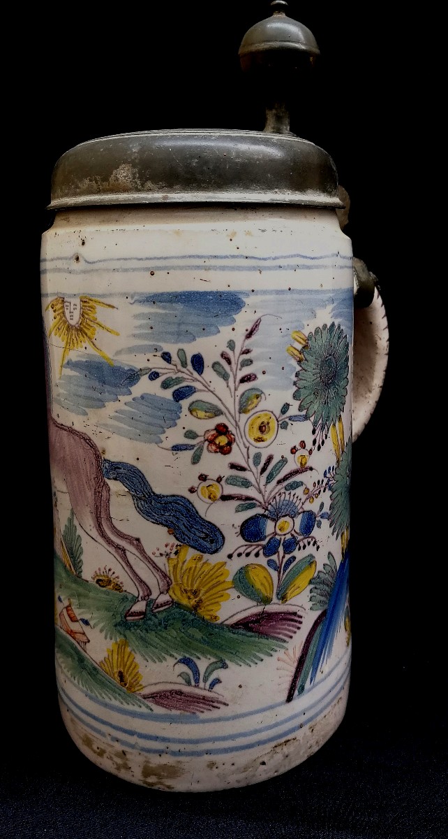 Earthenware And Pewter Mug - Dated 1778 And Monogrammed - Horse In A Landscape - Germany --photo-3