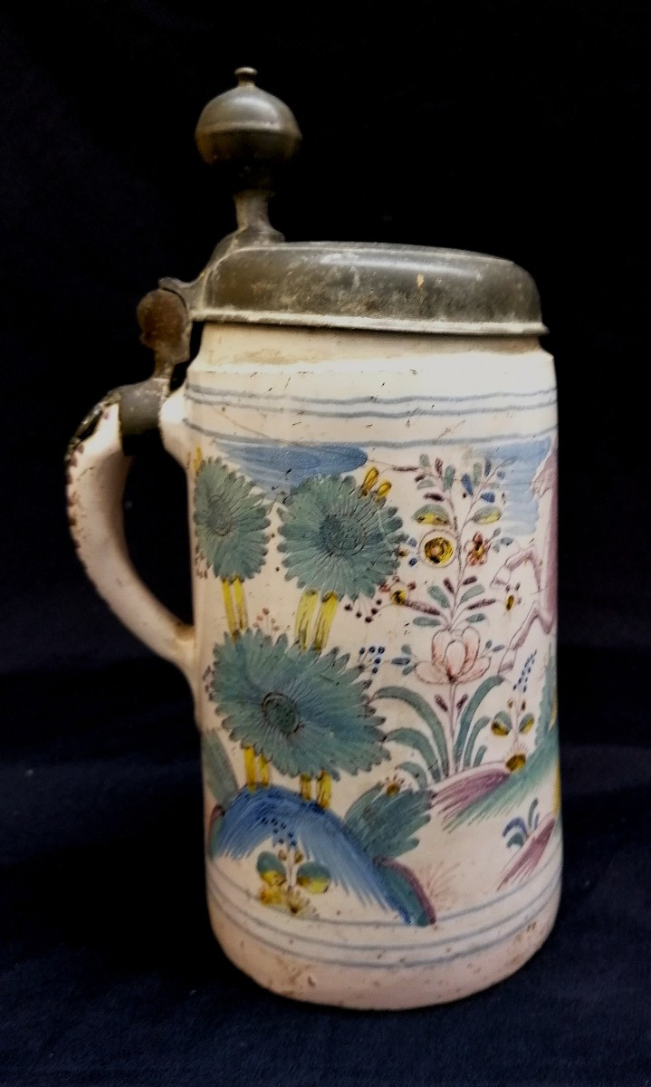 Earthenware And Pewter Mug - Dated 1778 And Monogrammed - Horse In A Landscape - Germany --photo-4