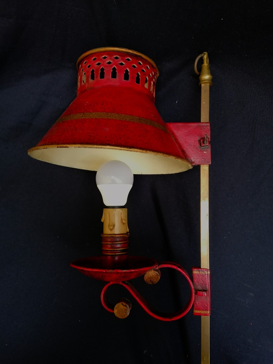 LAMPE QUINQUET OU BOUILLOTE EN TOLE PEINTE - XIX-XXEMESIECLE --photo-2