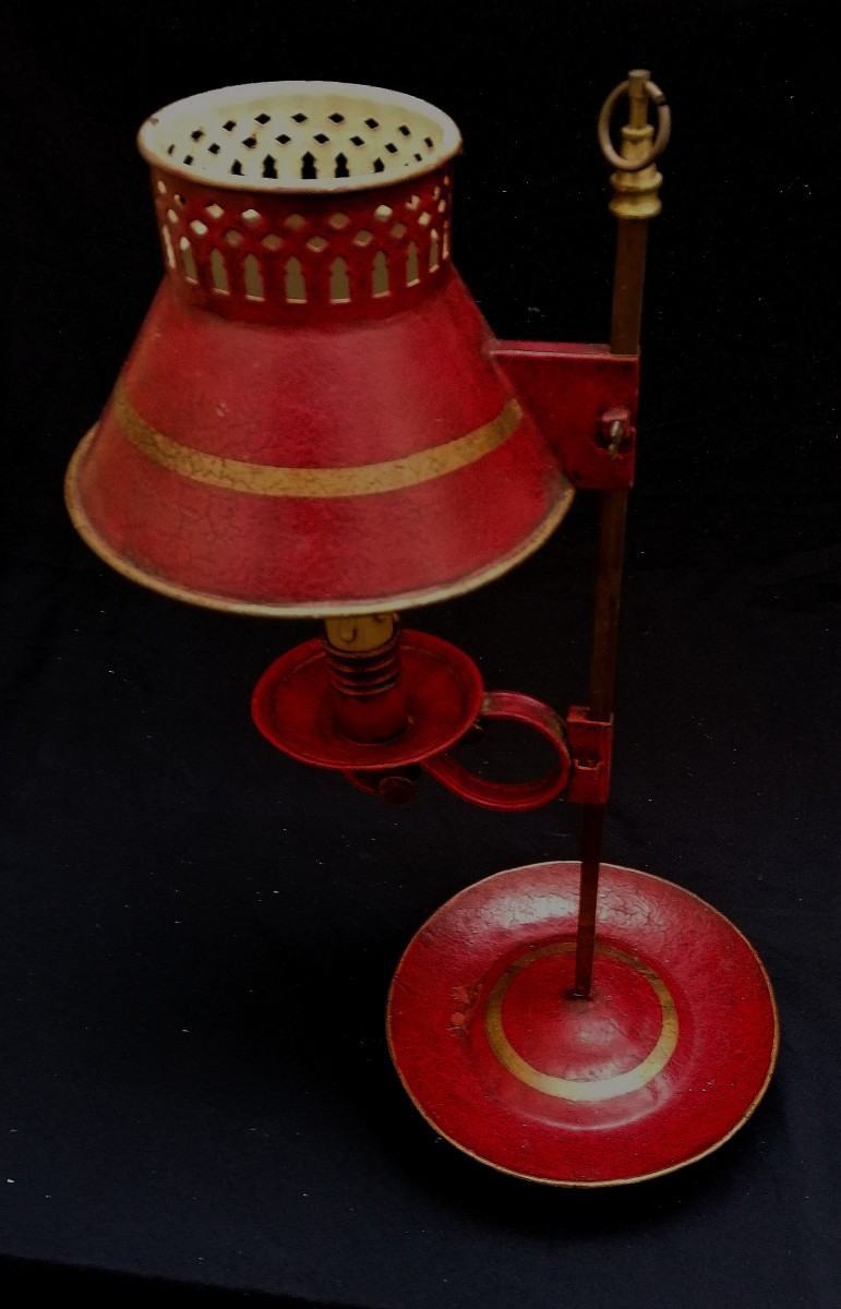 LAMPE QUINQUET OU BOUILLOTE EN TOLE PEINTE - XIX-XXEMESIECLE --photo-3