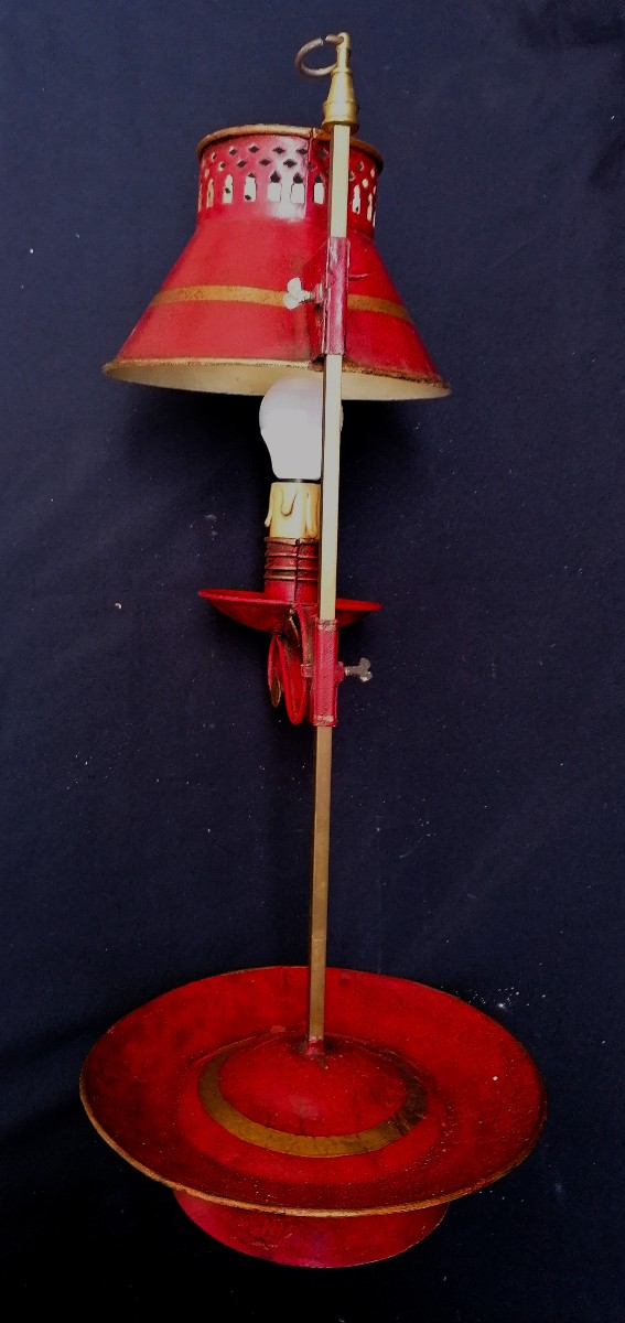 LAMPE QUINQUET OU BOUILLOTE EN TOLE PEINTE - XIX-XXEMESIECLE --photo-2