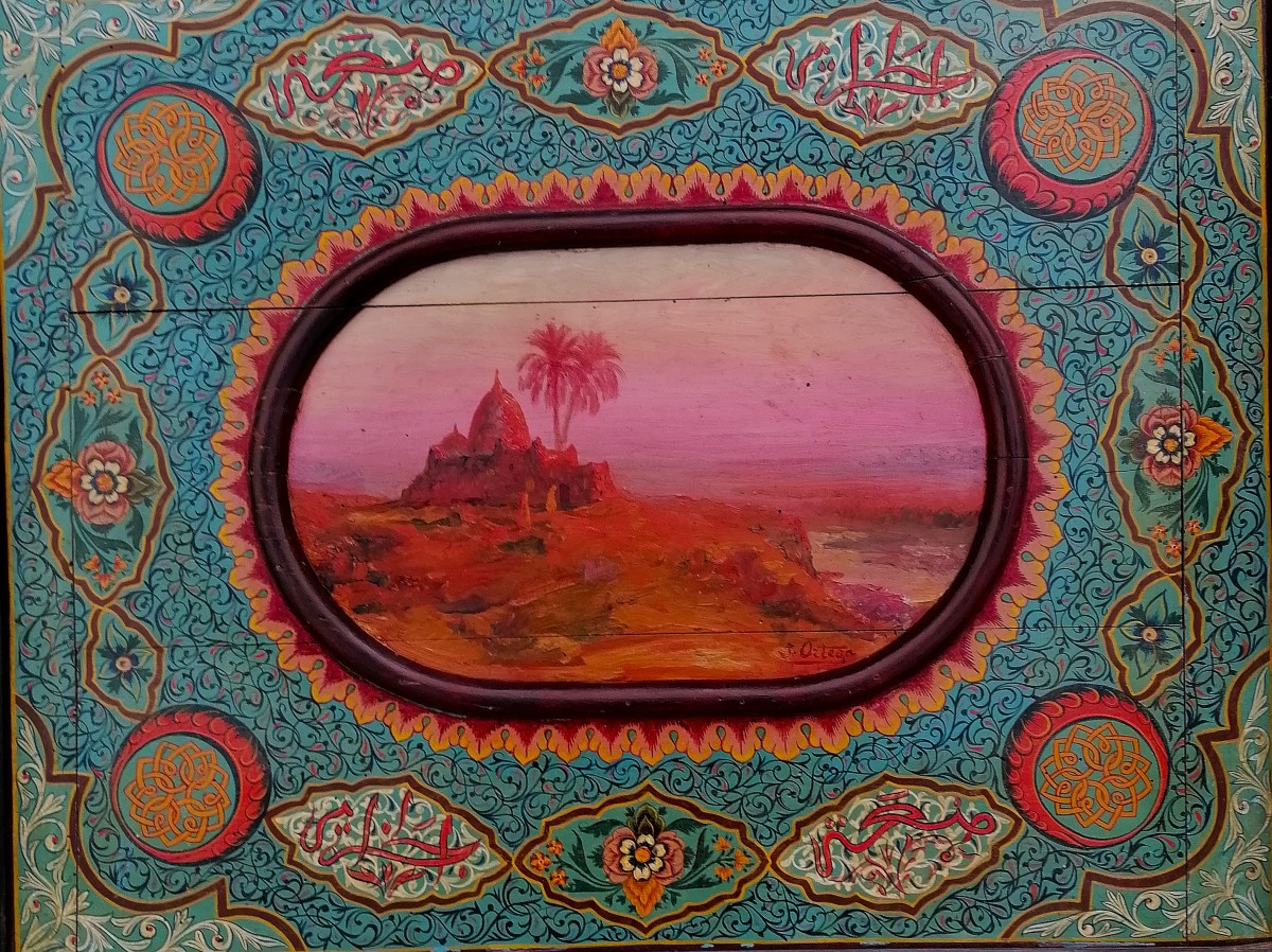 Jose Ortega - Algerian Landscape - Hand-carved Frame Adorned With A Rare Illumination - 20th Century-photo-2