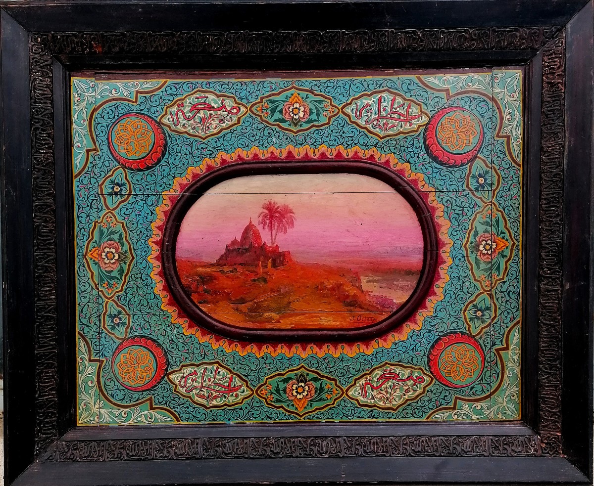 Jose Ortega - Algerian Landscape - Hand-carved Frame Adorned With A Rare Illumination - 20th Century