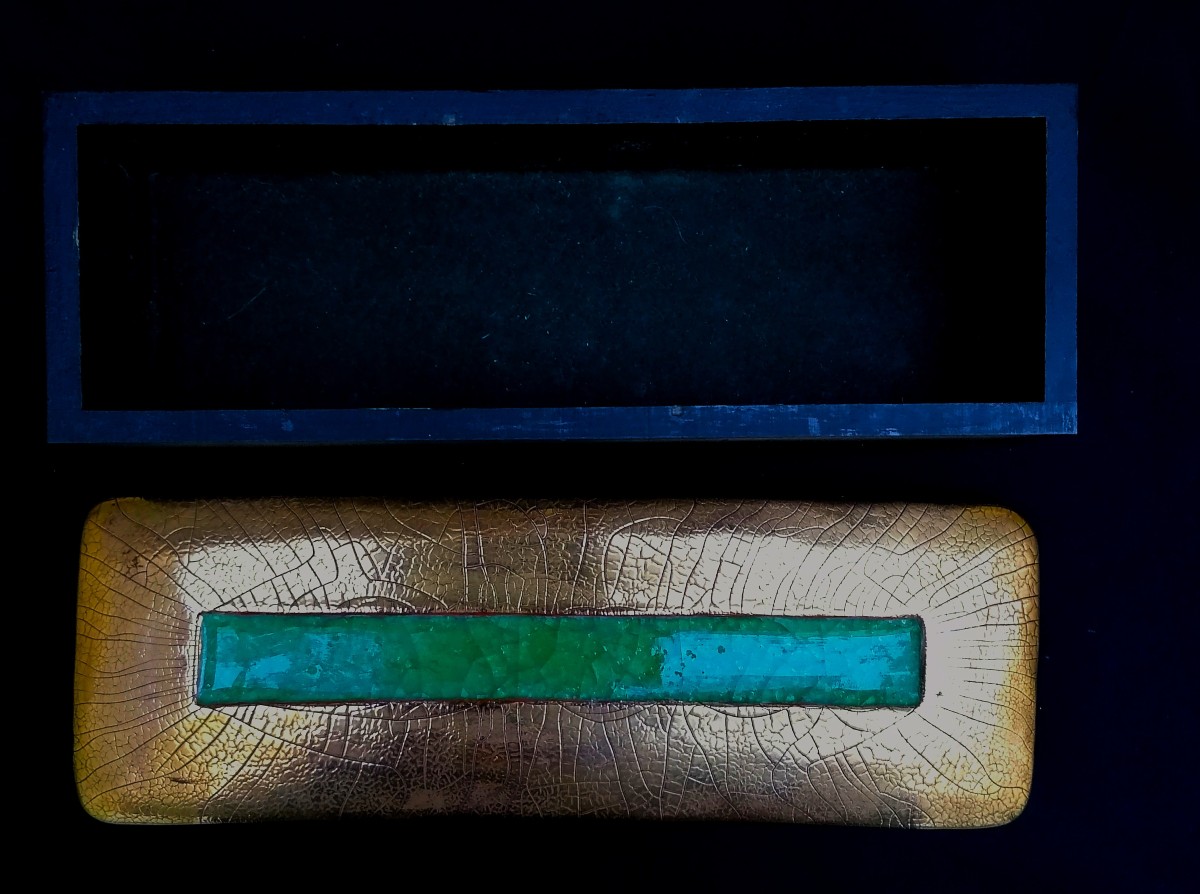 MITHE ESPELT - COFFRET MODELE VITRAIL - CERAMIQUE ET VERRE CRISTALLISE - OR CRAQUELE --photo-2