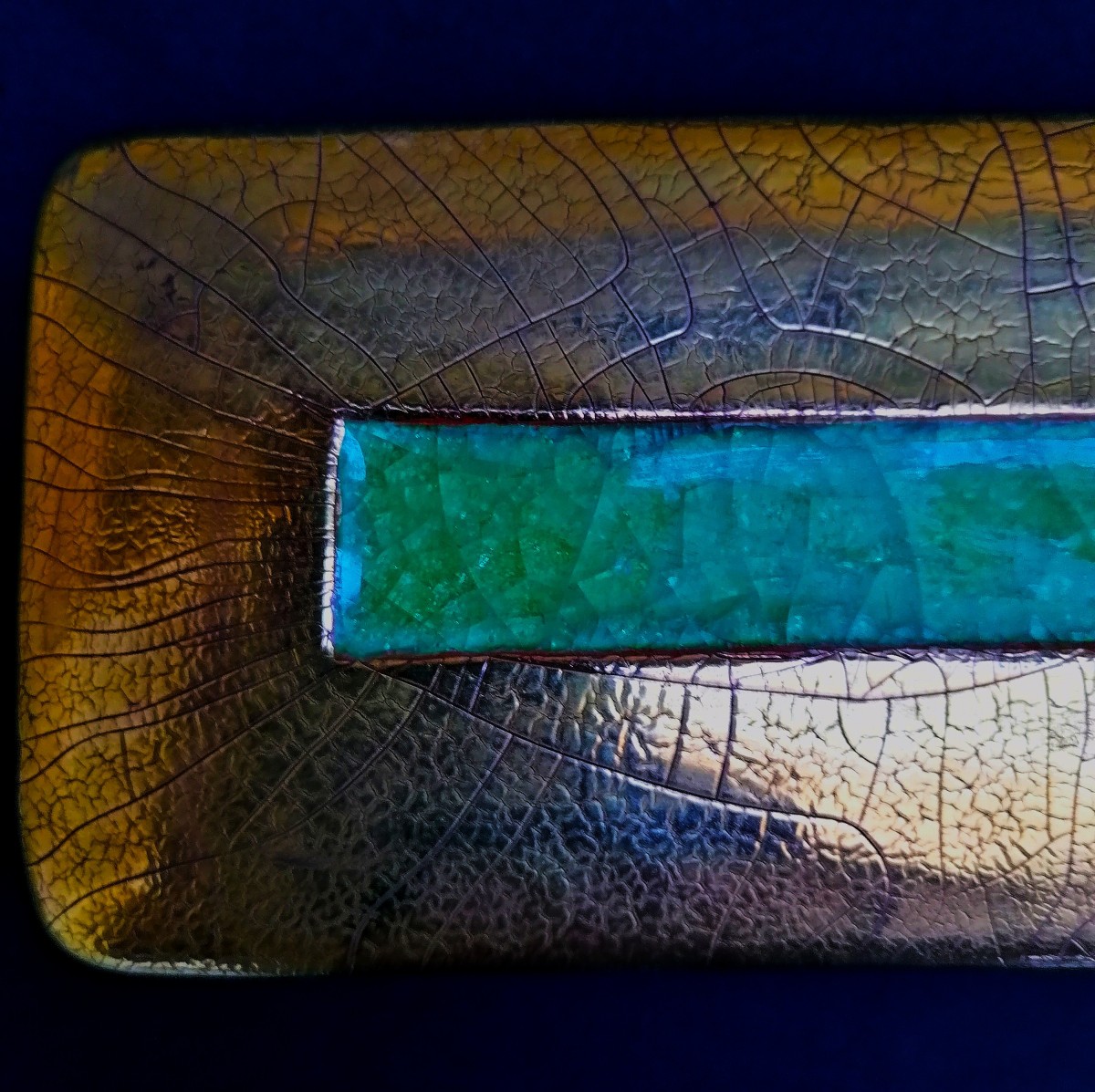 MITHE ESPELT - COFFRET MODELE VITRAIL - CERAMIQUE ET VERRE CRISTALLISE - OR CRAQUELE --photo-4