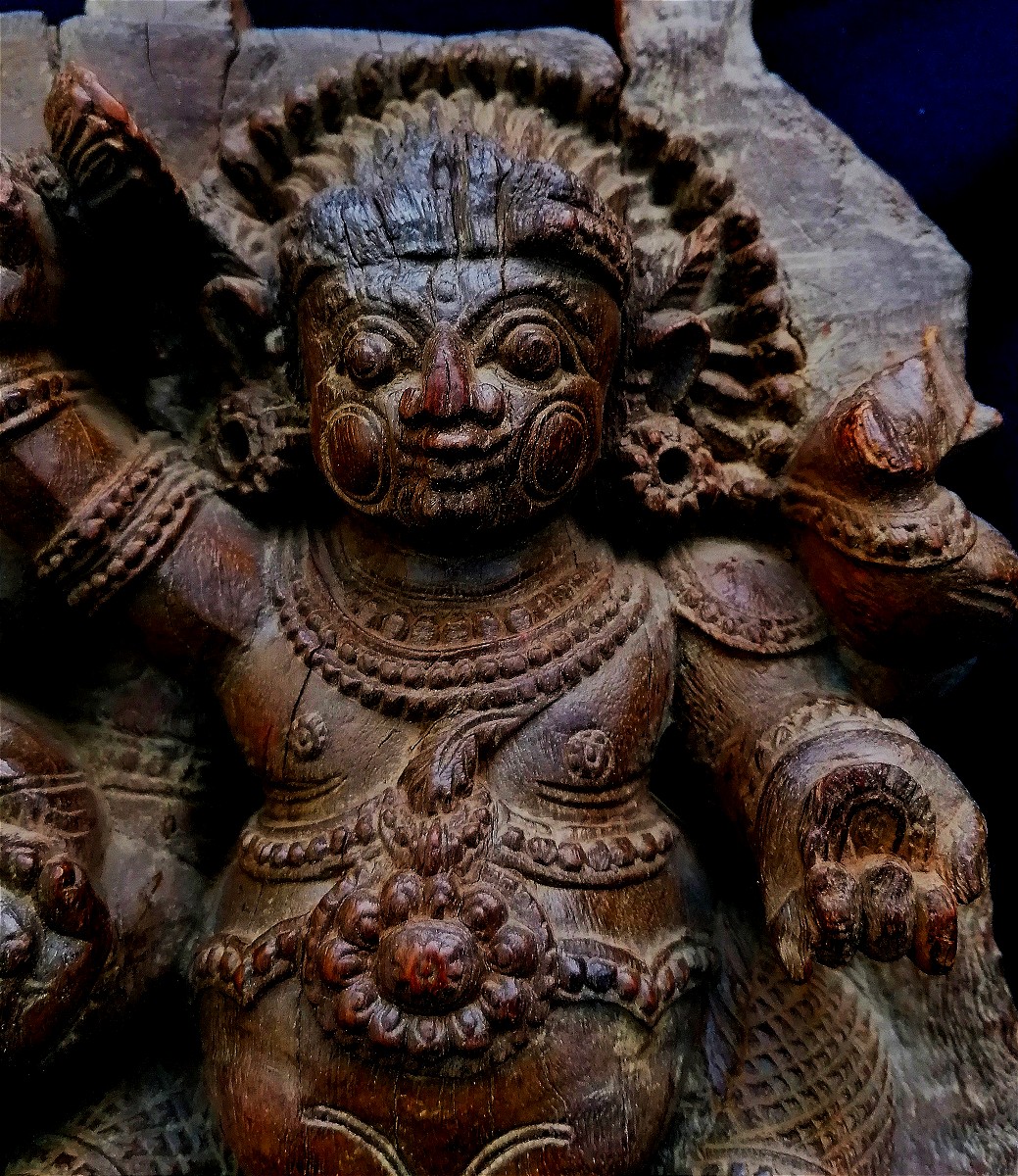High Relief In Carved Wood - Bhairava Terrifying Form Of Shiva - India - 17th-18th Century --photo-2