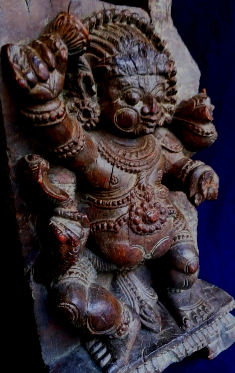 High Relief In Carved Wood - Bhairava Terrifying Form Of Shiva - India - 17th-18th Century --photo-1