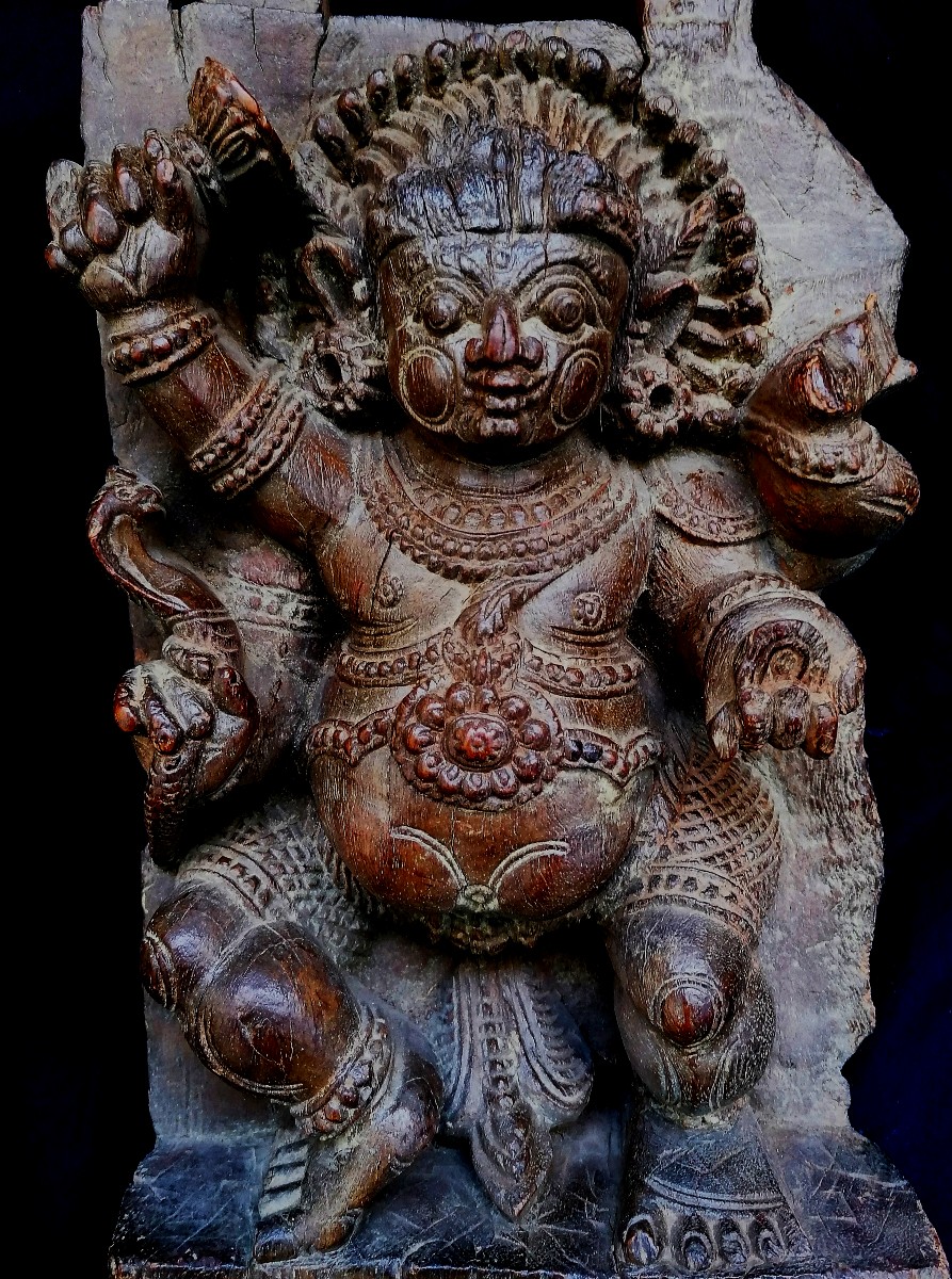 High Relief In Carved Wood - Bhairava Terrifying Form Of Shiva - India - 17th-18th Century -
