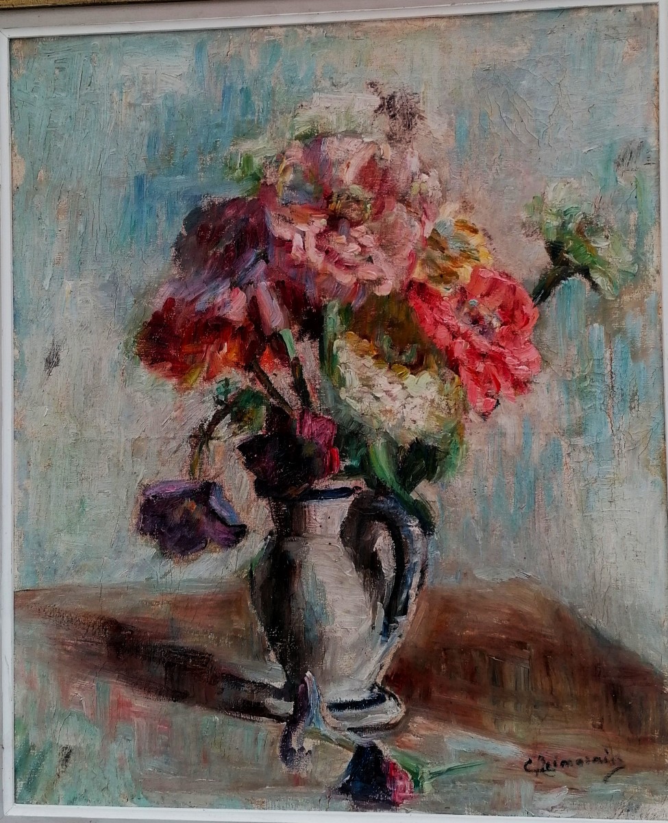 Oil On Canvas - Still Life - Bouquet Of Flowers - Signed - 20th Century-photo-2