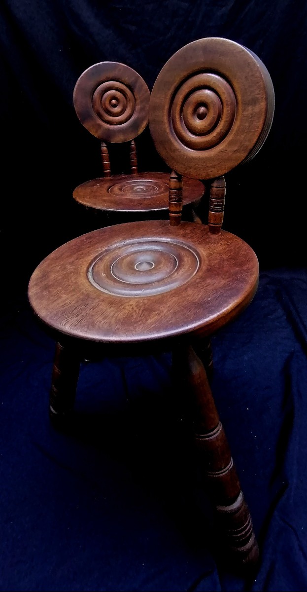 Pair Of Stools - Carved Oak - Made Or Attributed To Charles Dudouyt -