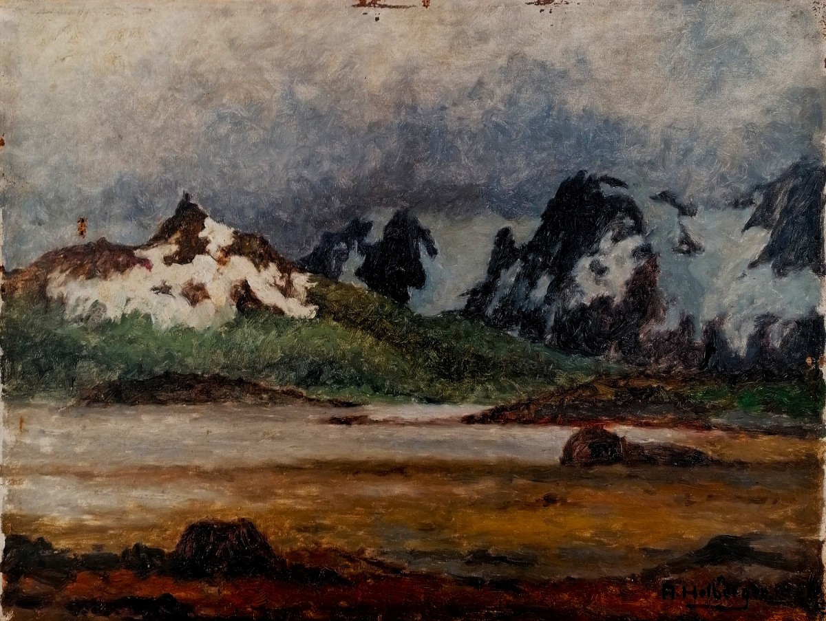 Alfred Hermann Helberger 1871-1946 - Mountain Landscape 1915 - Post Impressionist - -photo-2