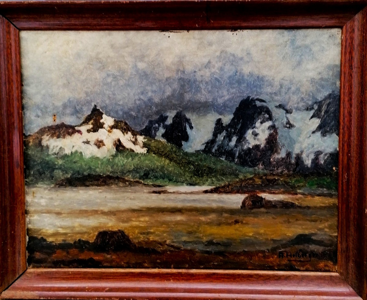 Alfred Hermann Helberger 1871-1946 - Mountain Landscape 1915 - Post Impressionist - -photo-1