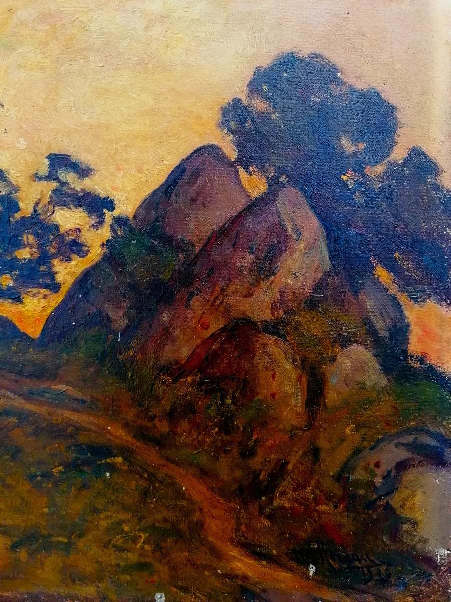 Oil Painting - Barbizon School - Signed And Dated 1904 - Follower Of Theodore Rousseau --photo-2