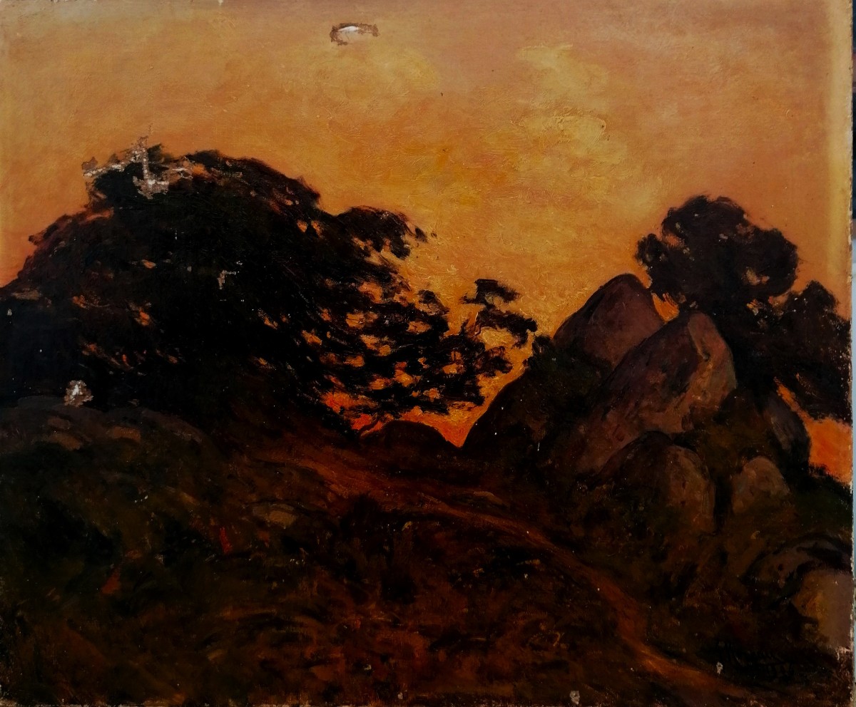 Oil Painting - Barbizon School - Signed And Dated 1904 - Follower Of Theodore Rousseau -