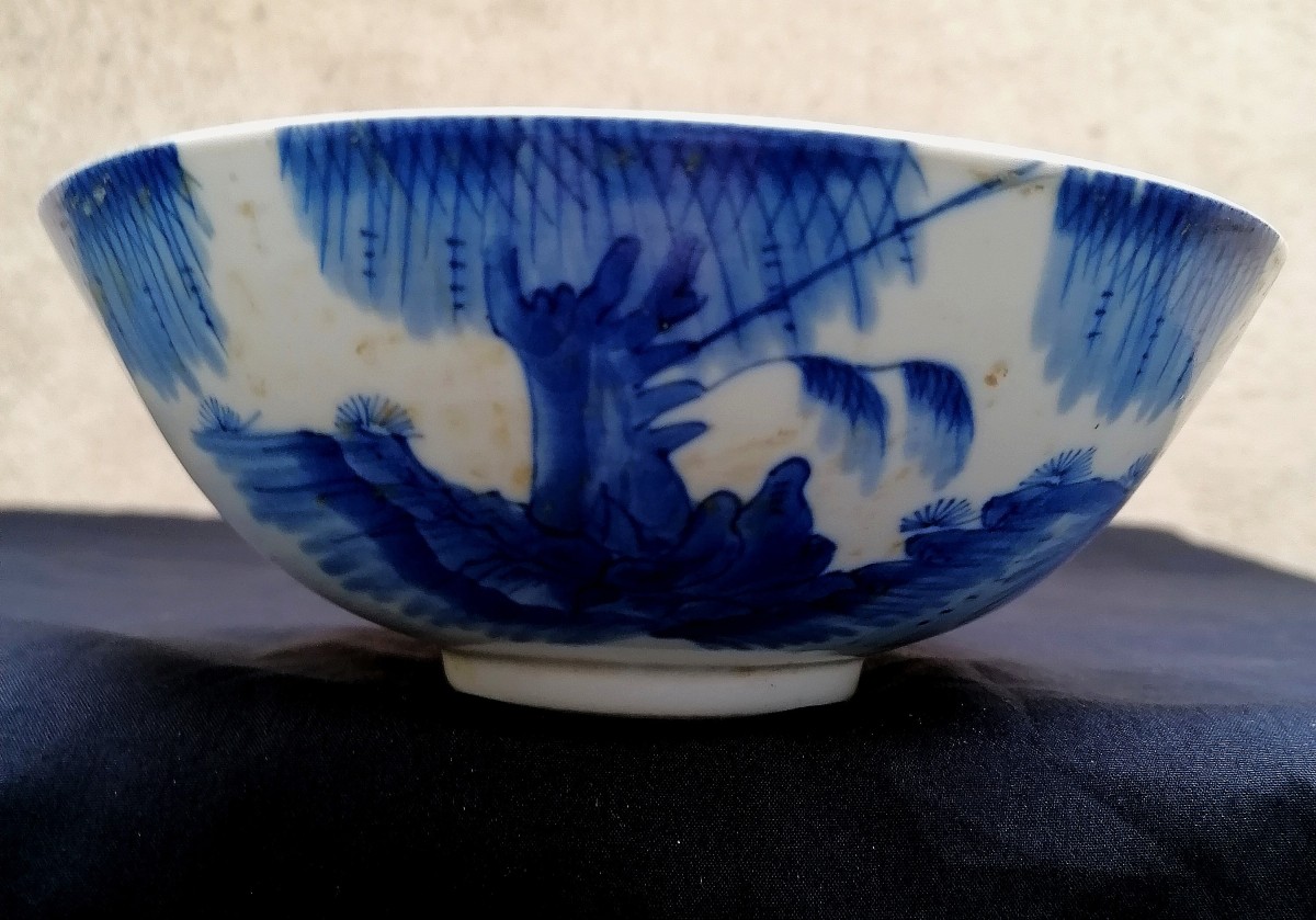 Blue Porcelain Bowl From Hue - 19th Century - Signed - -photo-3