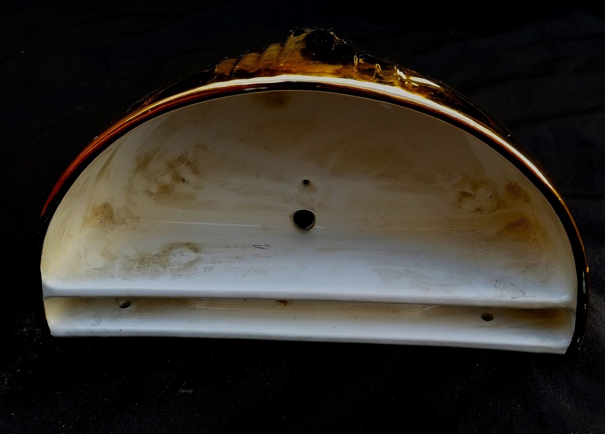 Pair Of Gilded Porcelain Wall Lights In Modernist Or Art Deco Style - 20th Century-photo-1