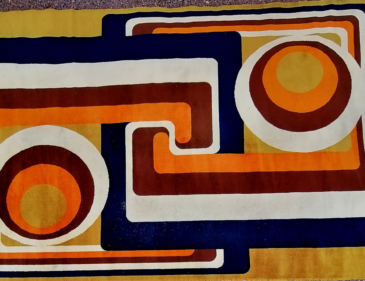 TAPIS PURE LAINE ABSTRAIT DE L'ERE SPATIALE - SUPERBE HARMONIE DES COULEURS - CIRCA 1960-1970 --photo-3