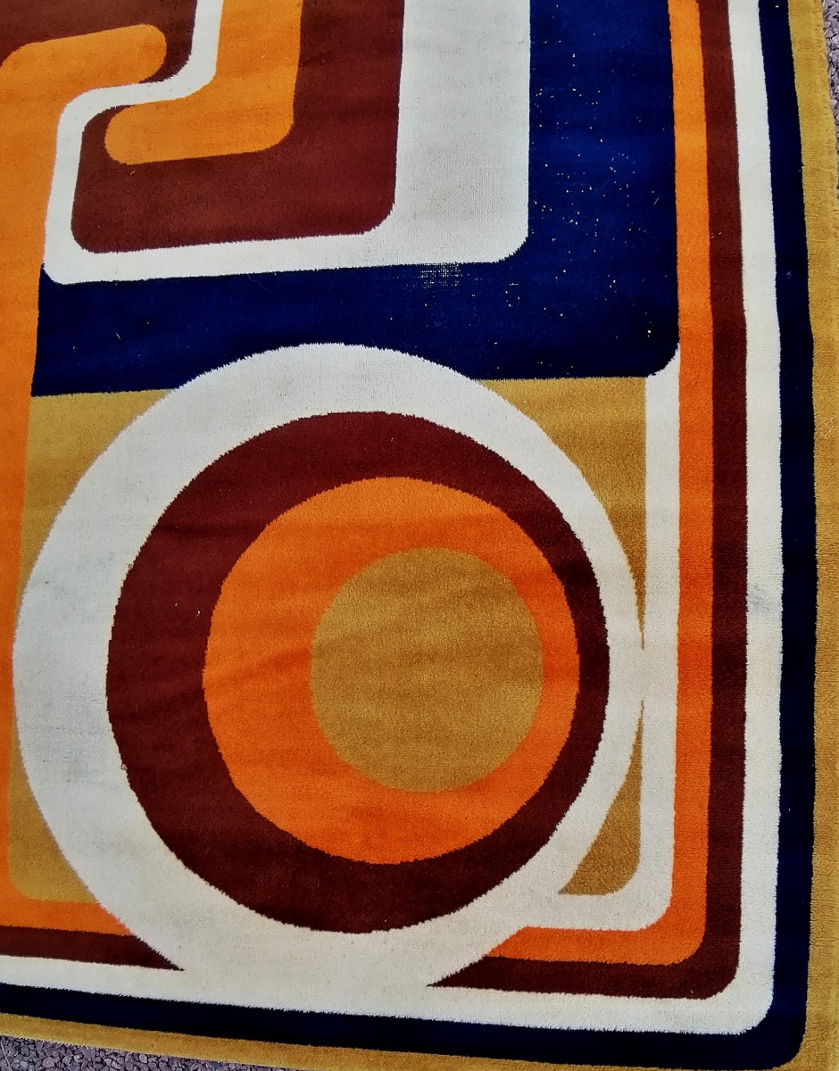 TAPIS PURE LAINE ABSTRAIT DE L'ERE SPATIALE - SUPERBE HARMONIE DES COULEURS - CIRCA 1960-1970 --photo-2