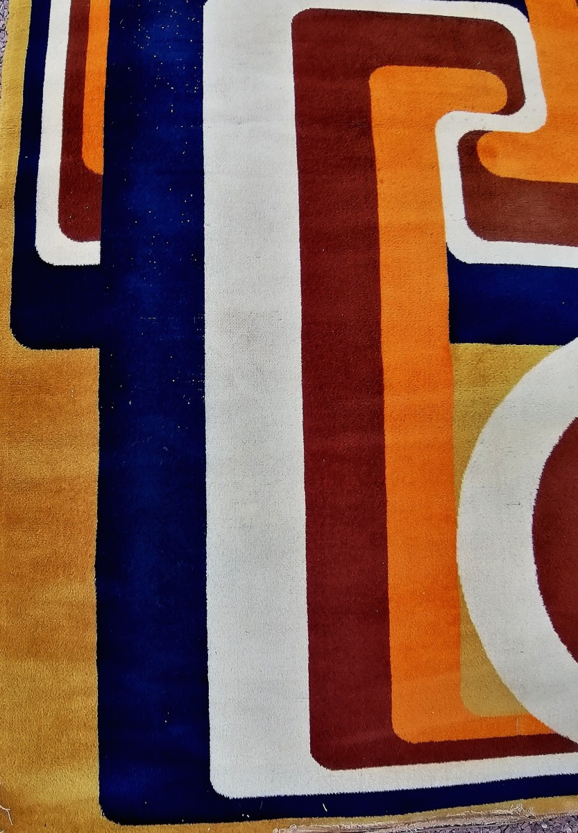TAPIS PURE LAINE ABSTRAIT DE L'ERE SPATIALE - SUPERBE HARMONIE DES COULEURS - CIRCA 1960-1970 --photo-3